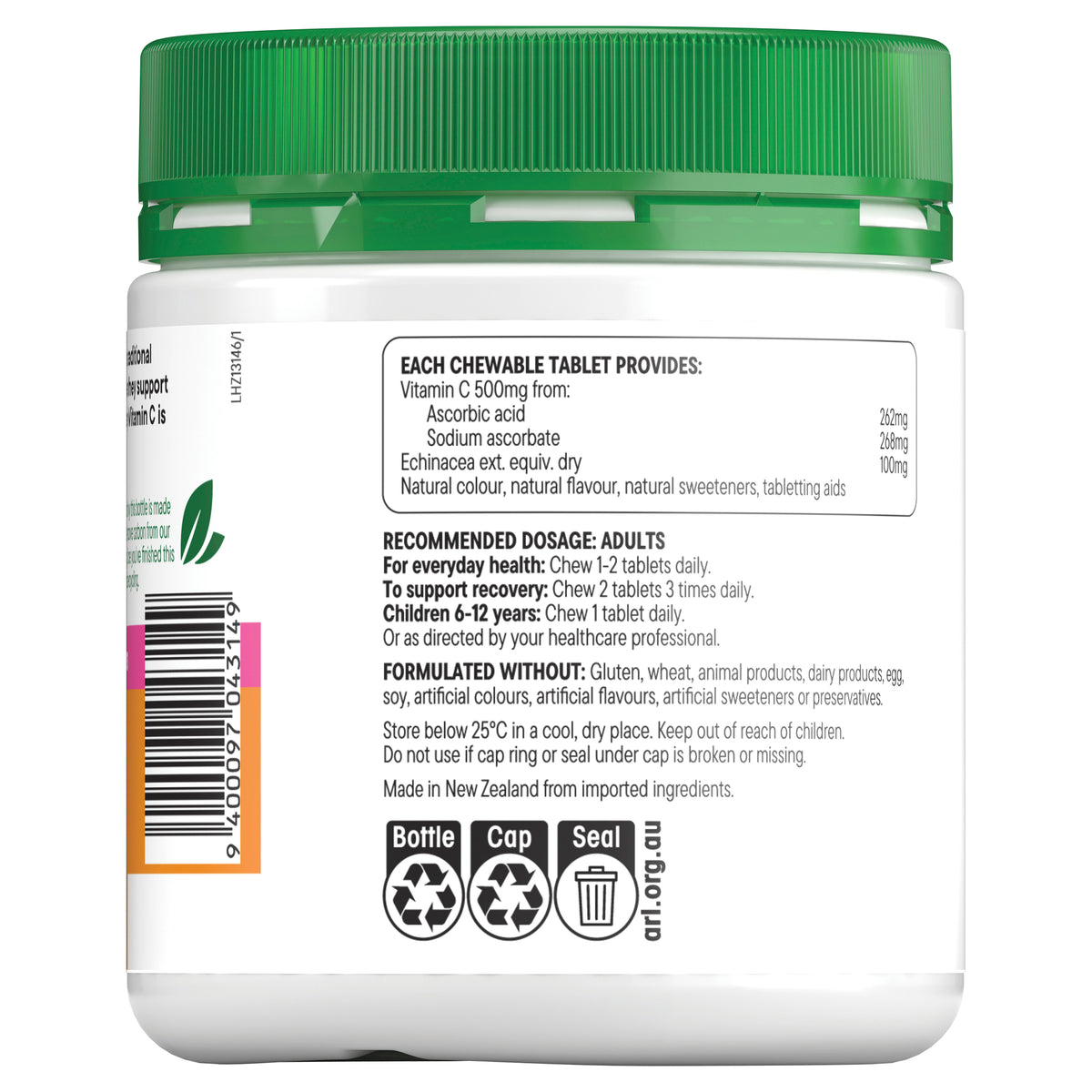 Healtheries Vit C 500mg Plus Echinacea Chewables 160 Tablets