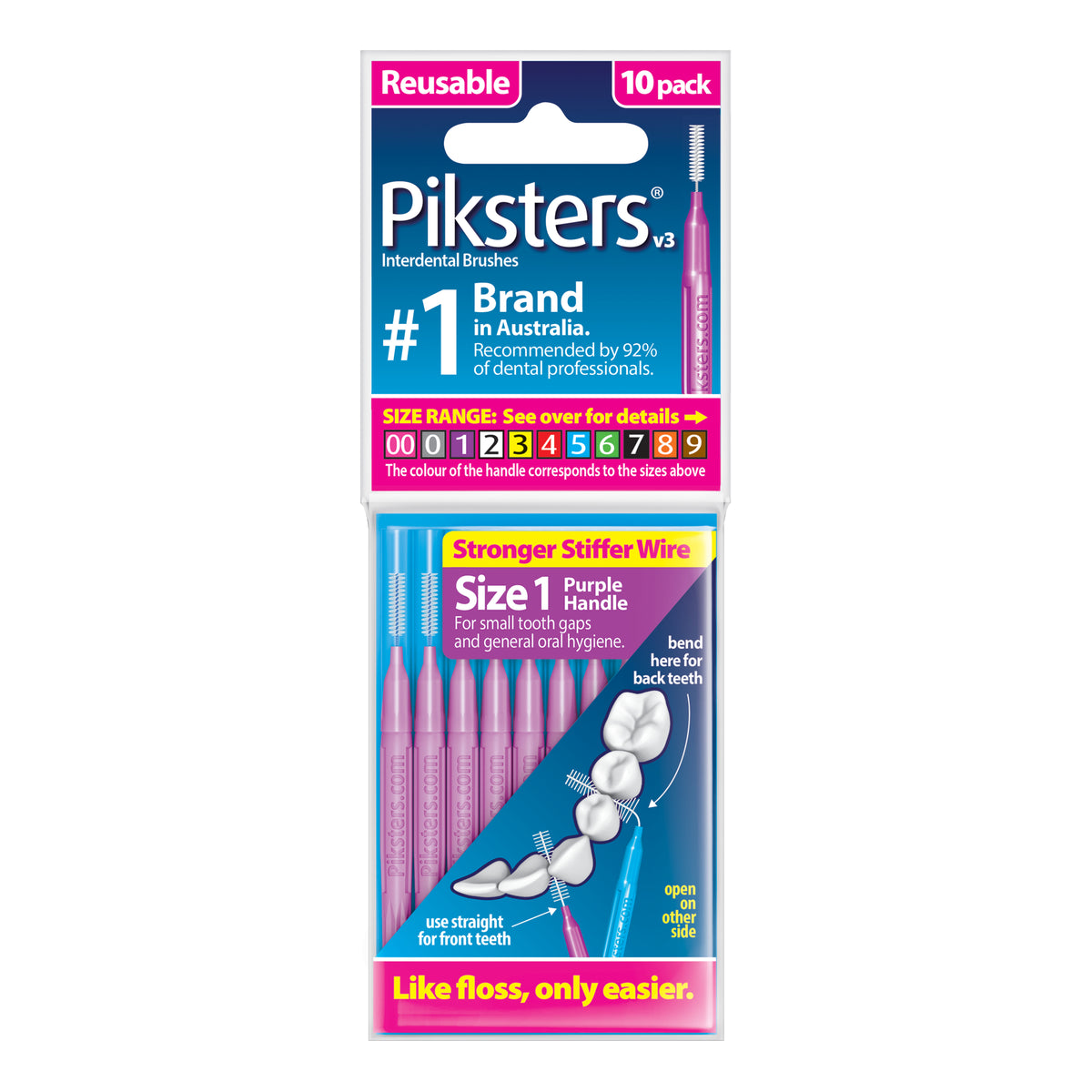 Piksters Interdental Brushes Size 1 Purple 10pk