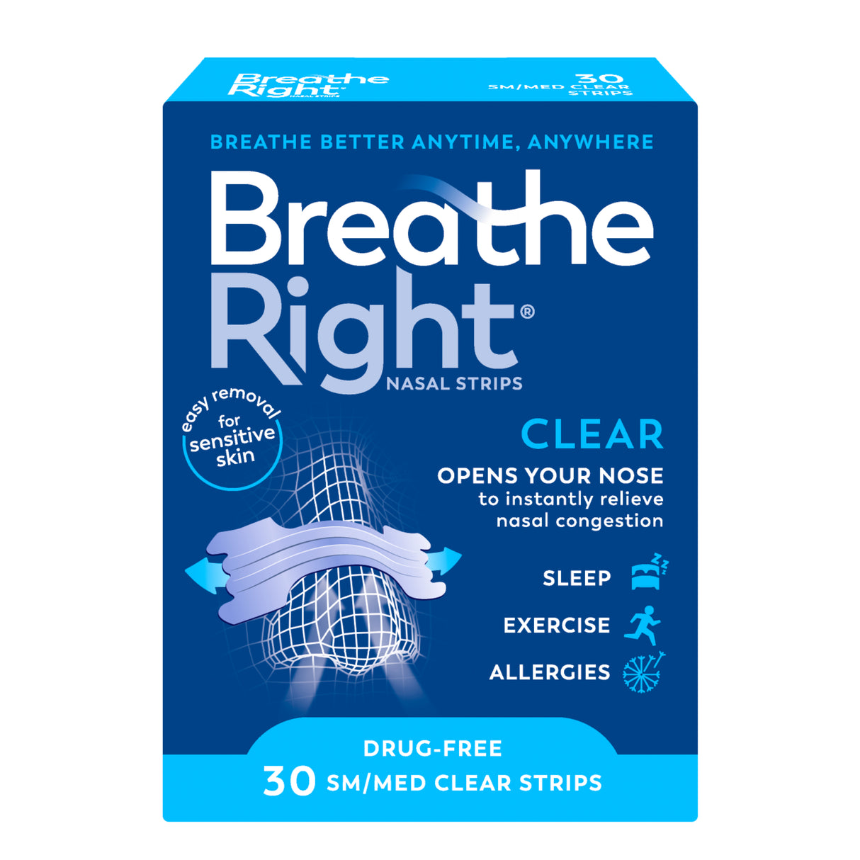 Breathe Right Nasal Strips Clear Small/Medium 30s