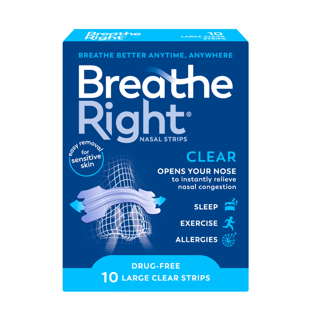 Breathe Right Nasal Strips Clear Large 10s