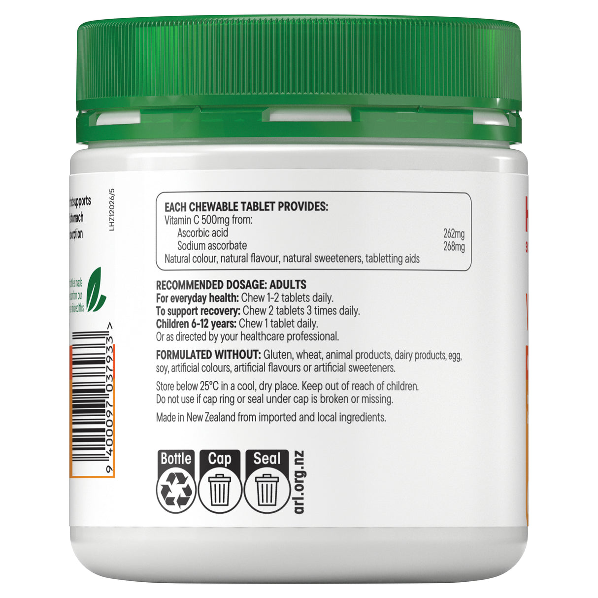 Healtheries Vitamin C 500 mg Chewable Tablets 200 Count