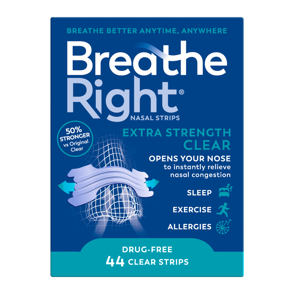 Breathe Right Nasal Strips Extra Strength Clear 44s