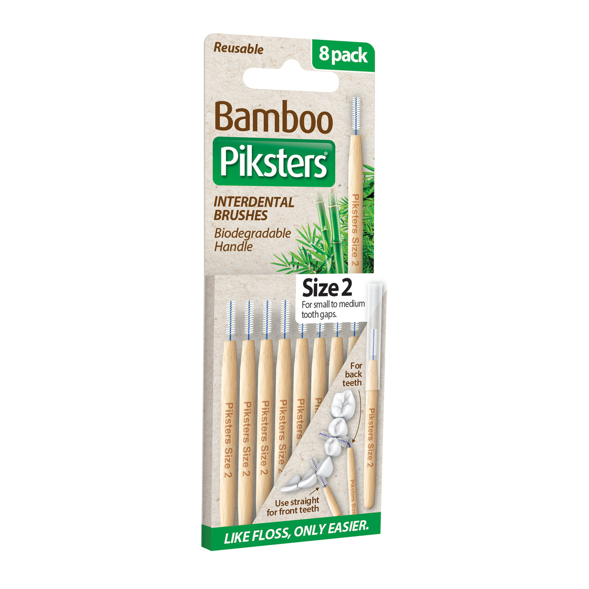 Piksters Interdental Brushes Bamboo Size 2 White 8pk