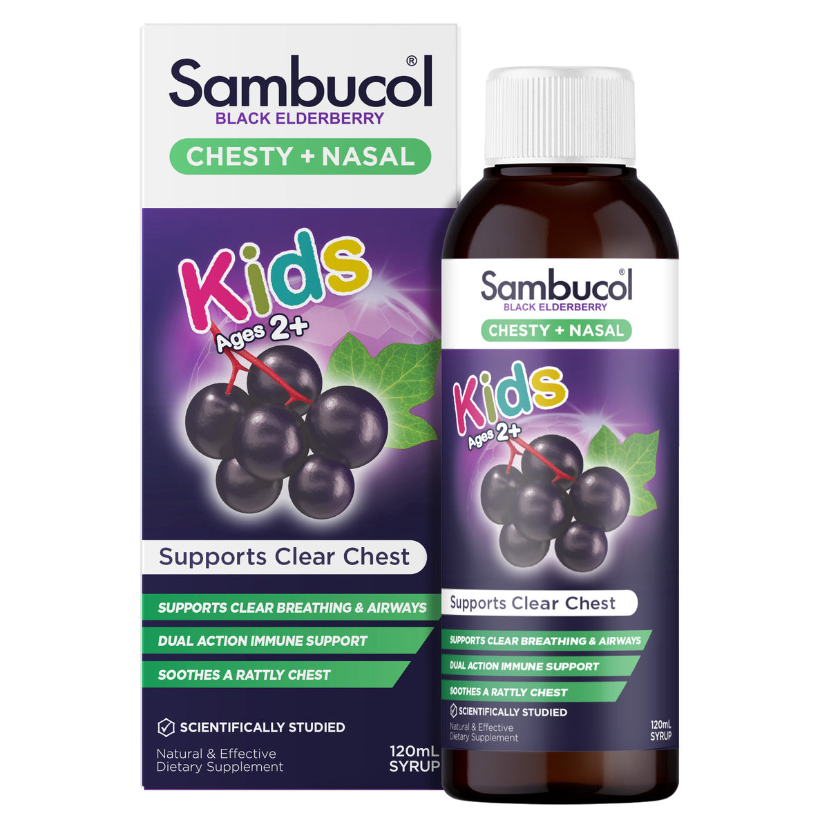Sambucol Black Elderberry Kids Chesty + Nasal Soothing Syrup 120ml