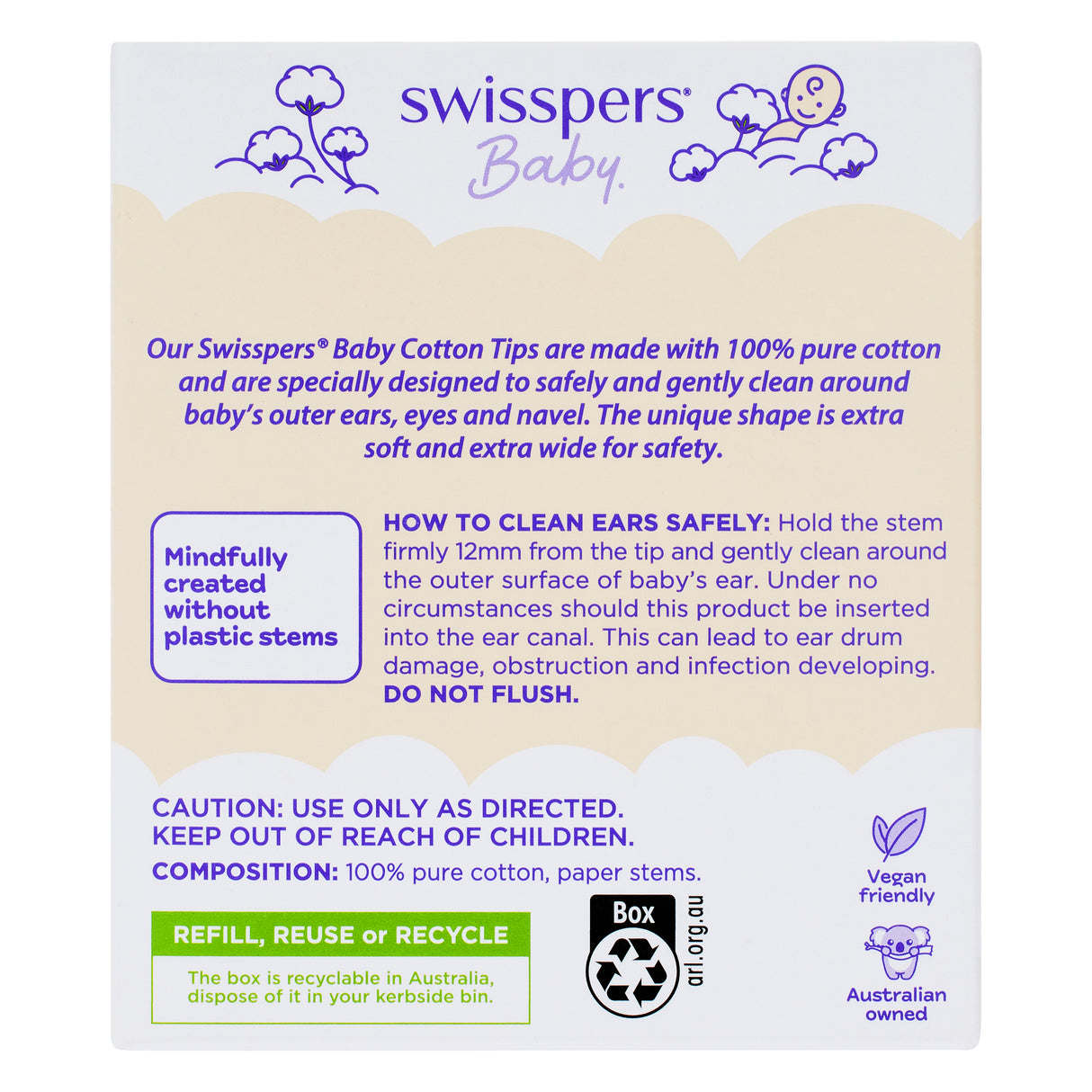 Swisspers Baby Paper Stem Cotton Tips 40's