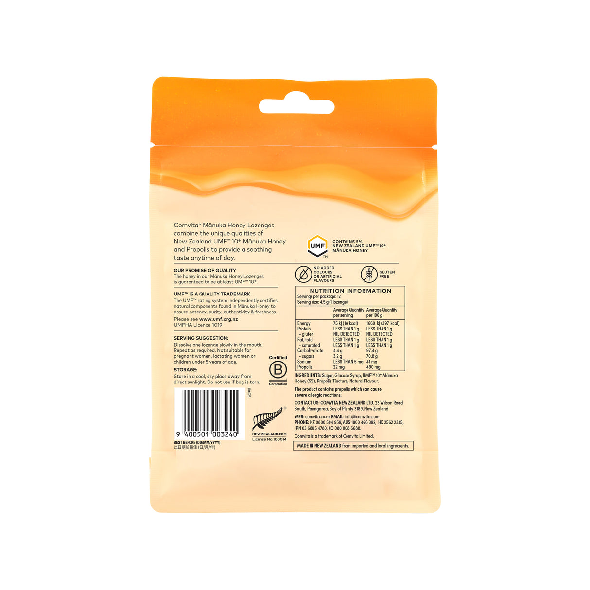Comvita Manuka Honey Lozenges Lemon 12 Pack