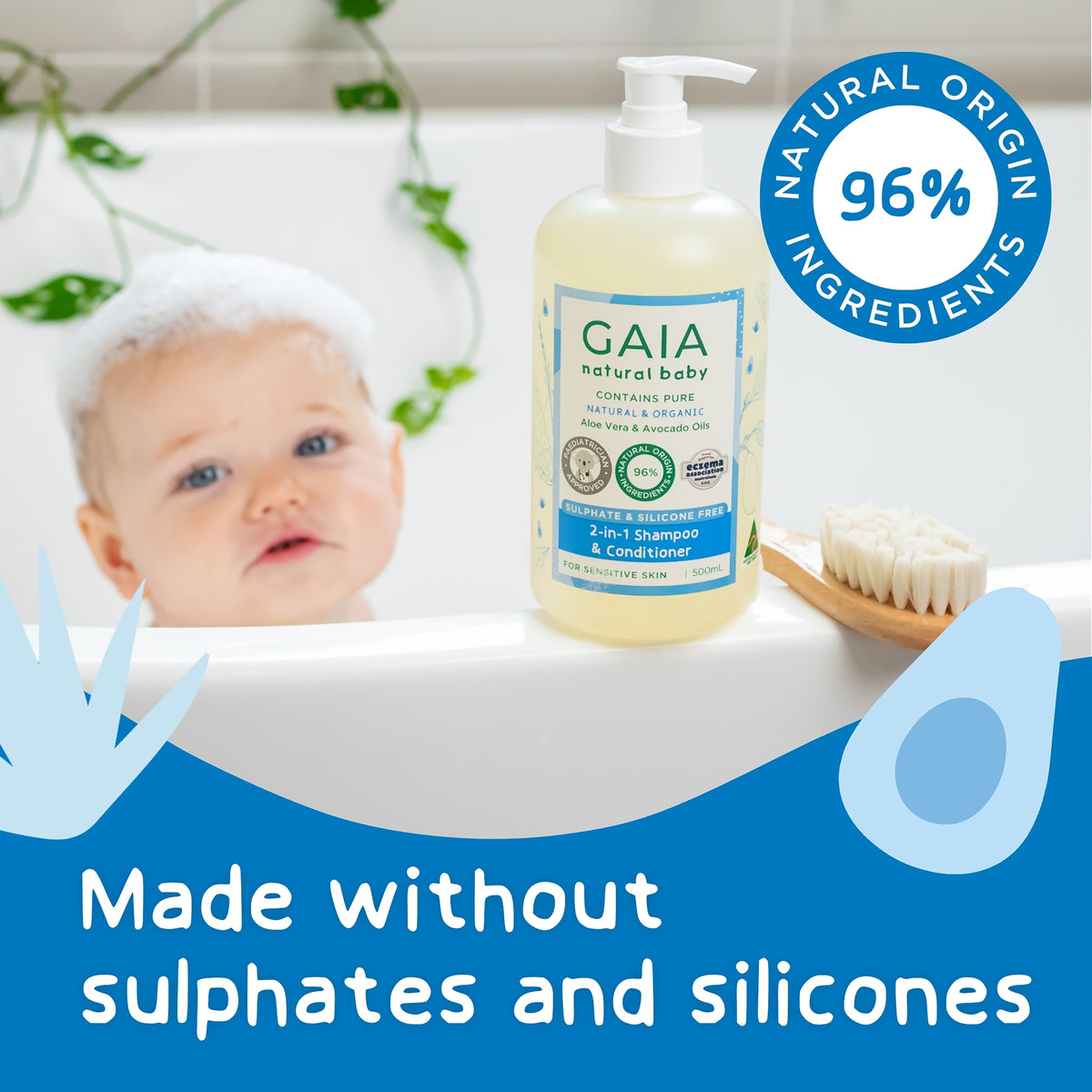 GAIA Natural Baby 2 in 1 Shampoo & Conditioner 500ml