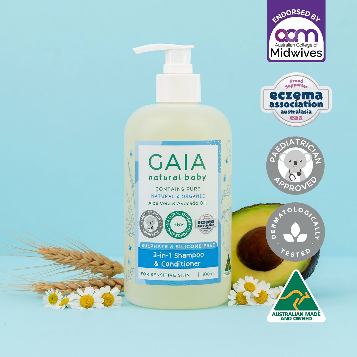 GAIA Natural Baby 2 in 1 Shampoo & Conditioner 500ml