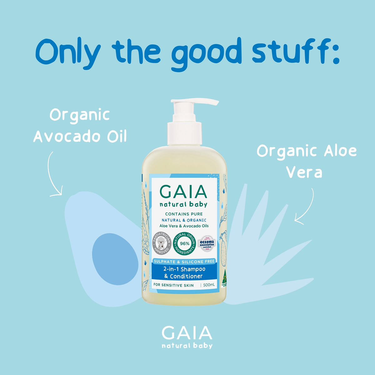 GAIA Natural Baby 2 in 1 Shampoo & Conditioner 500ml