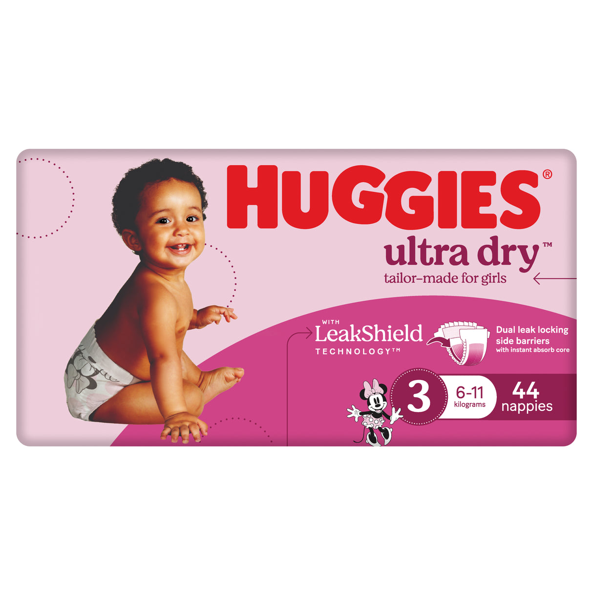 Huggies Ultra Dry Nappy Size 3 Girl 44 Pack