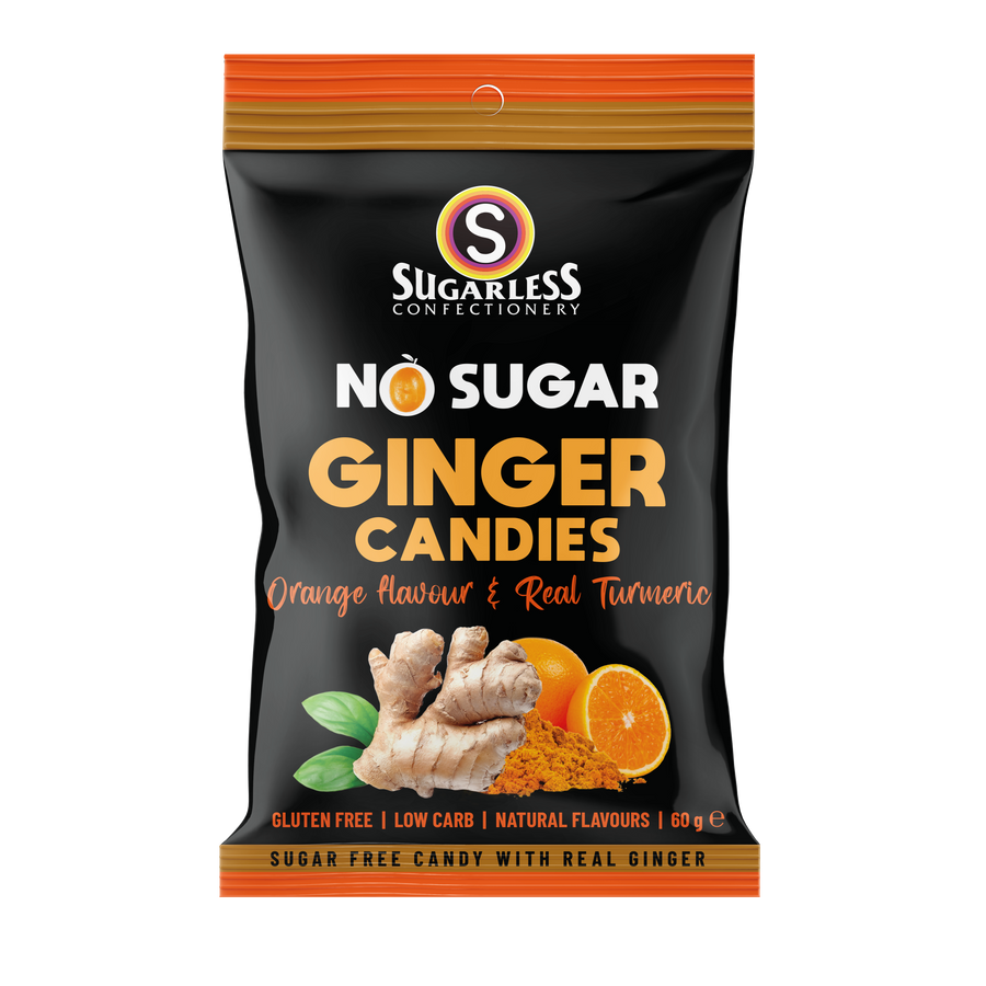 Sugarless Confectionery Ginger with Orange & Turmeric 60g