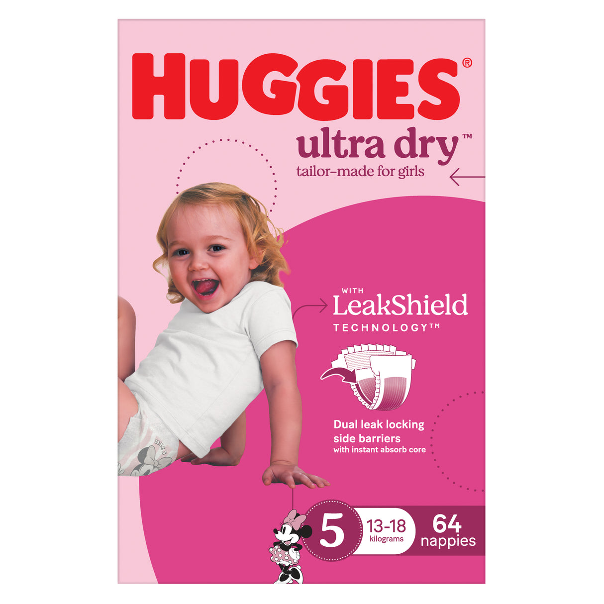 Huggies Ultra Dry Nappies Girls Size 5 (13-18kg) 64 Pack