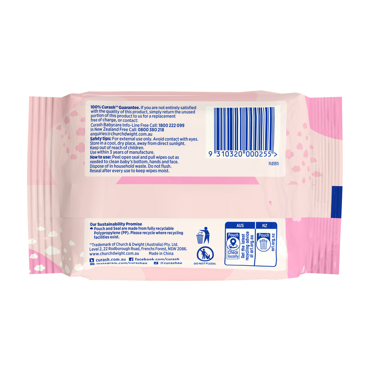 Curash Babycare Fragrance Free Baby Wipes 20 Pack