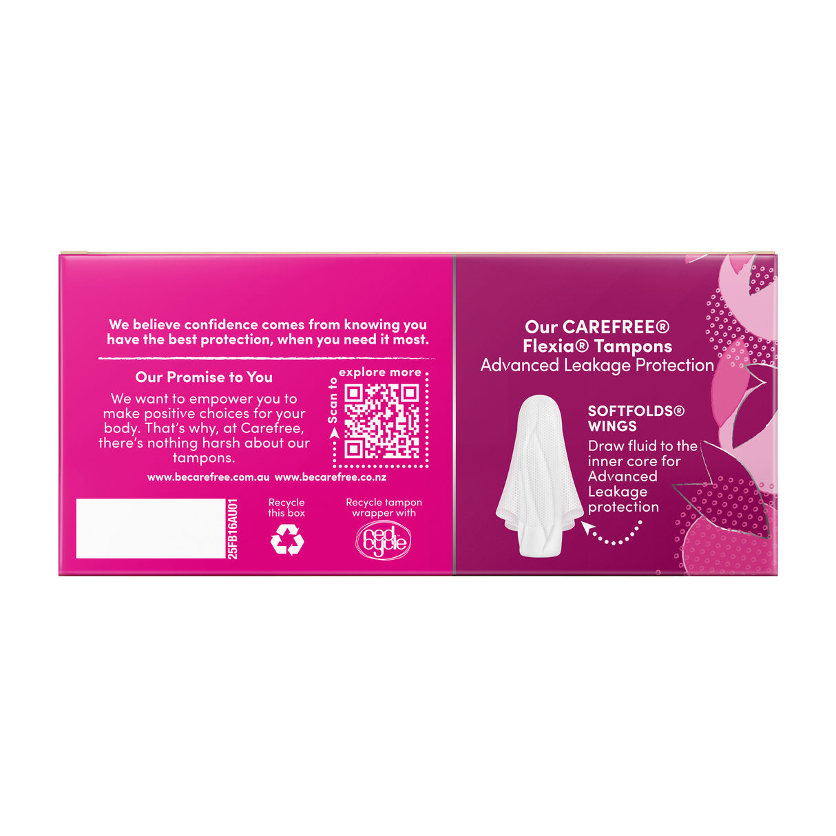 Carefree Flexia Fragrance Free Regular Tampons With Wings 16 Pack