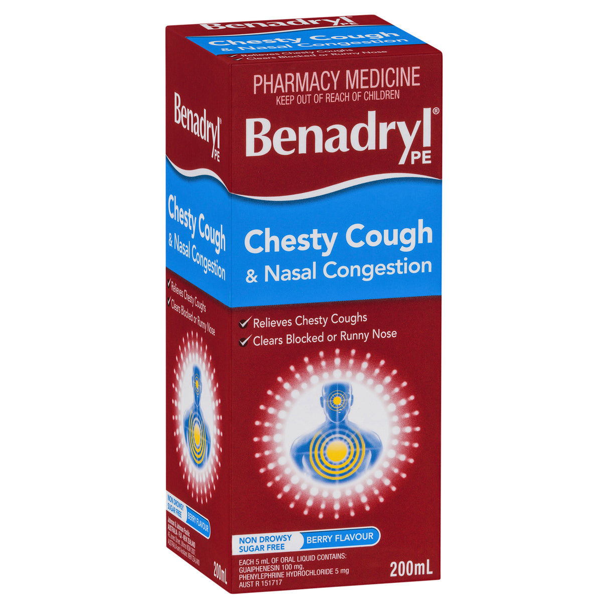 Benadryl PE Chesty Cough and Nasal Congestion Medicine 200 mL