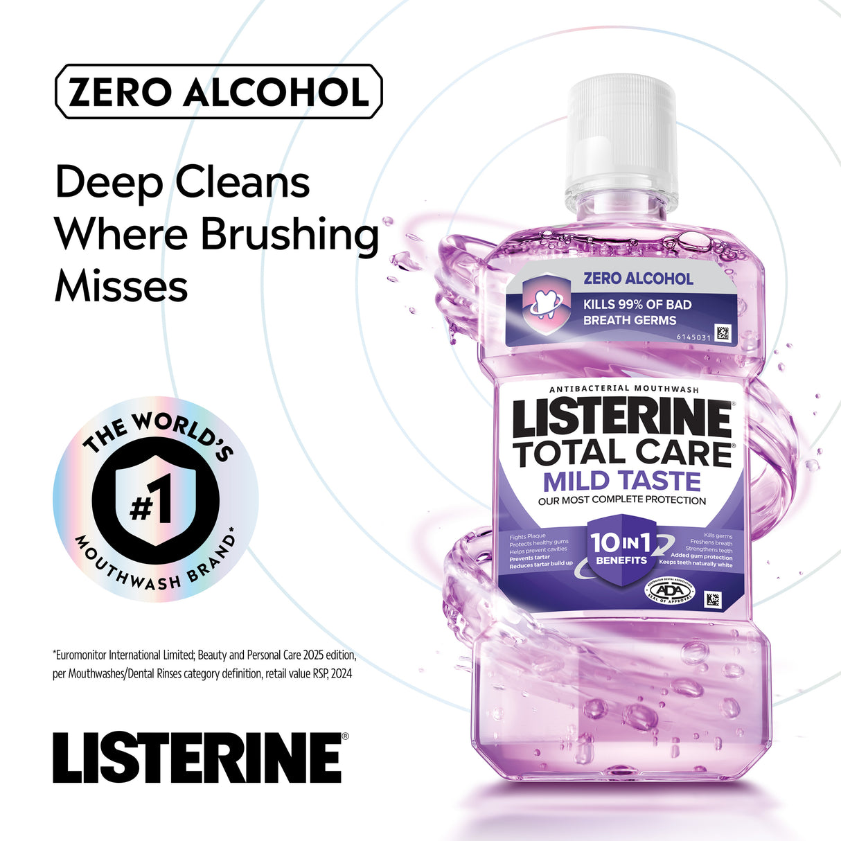 Listerine Total Care Zero Alcohol Antibacterial Mouthwash Less Intense Taste 1L