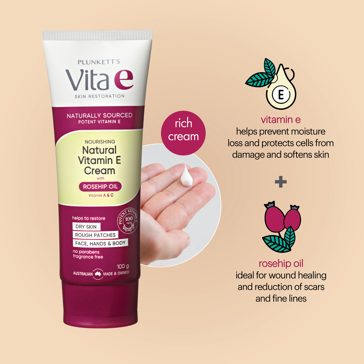 Plunkett's Vita E Natural Vitamin E Cream 100g