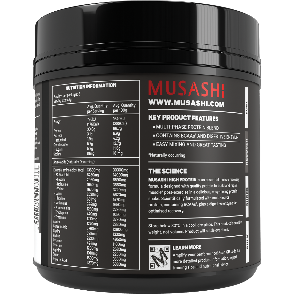 Musashi High Protein Powder Chocolate 375g