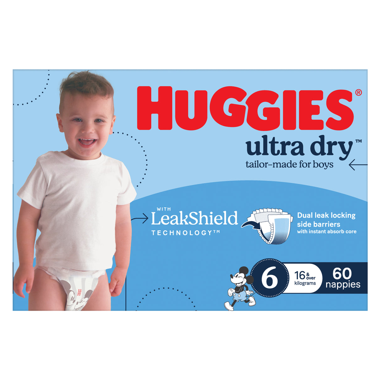 Huggies Ultra Dry Nappies Boys Size 6 (16+kg) 60 Pack