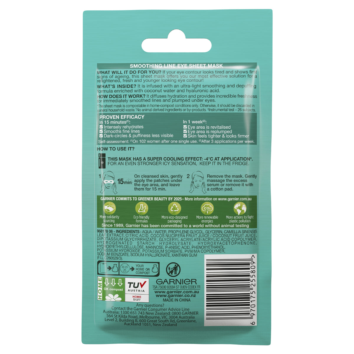 Garnier Hydra Bomb Hyaluronic Acid + Coconut Water Eye Sheet Mask
