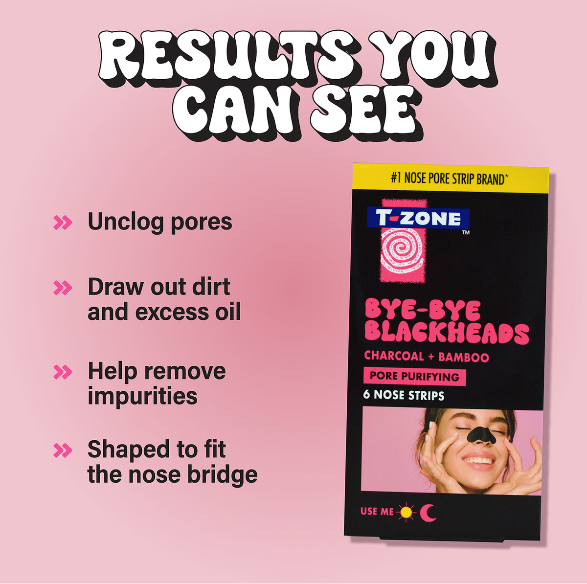 T-Zone Bye Bye Blackheads Charcoal & Bamboo Nose Pore Strips 6pk