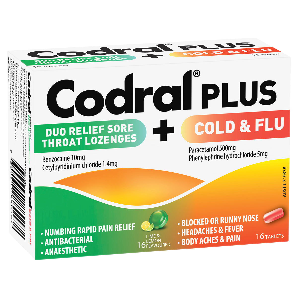 Codral Plus Cold and Flu Sore Throat Lozenges 16 Count