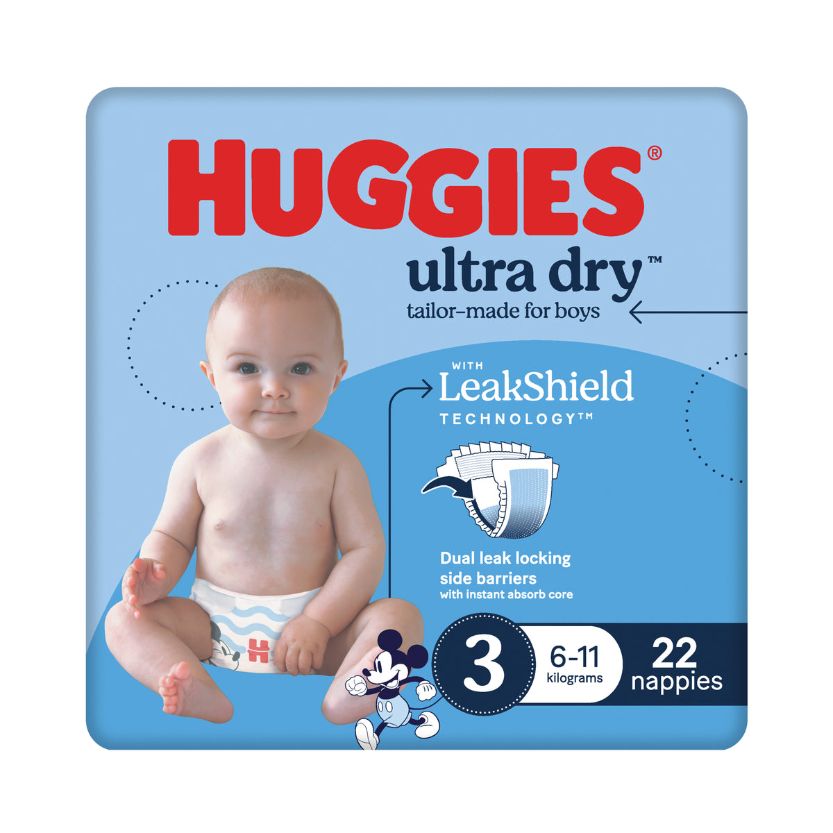 Huggies Ultra Dry Nappies Boy Size 3 (6-11kg) 22 Pack
