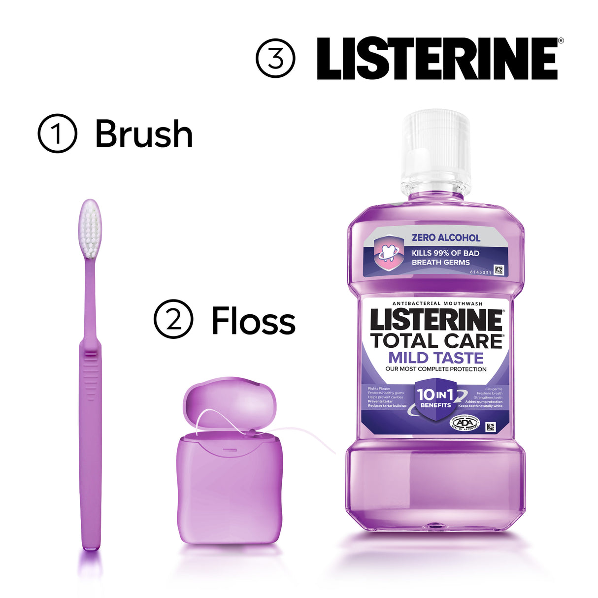 Listerine Total Care Zero Alcohol Antibacterial Mouthwash Less Intense Taste 1L