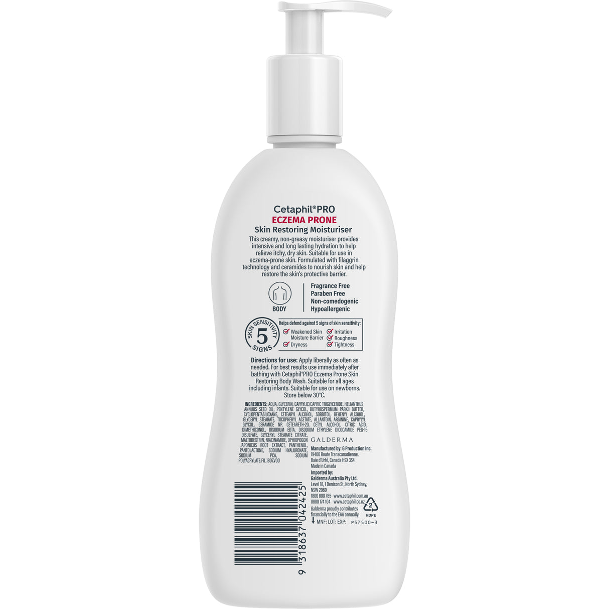 Cetaphil Pro Eczema Skin Cream with Skin Restoring Moisturiser 295mL
