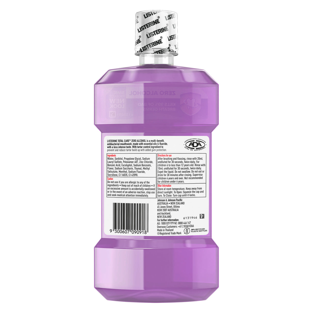 Listerine Total Care Zero Alcohol Antibacterial Mouthwash Less Intense Taste 1L