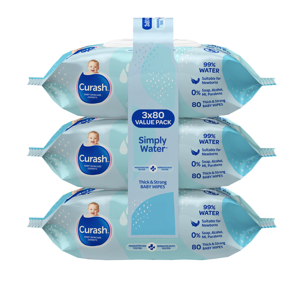 Curash Simply Water Wipes 3x80 Pack