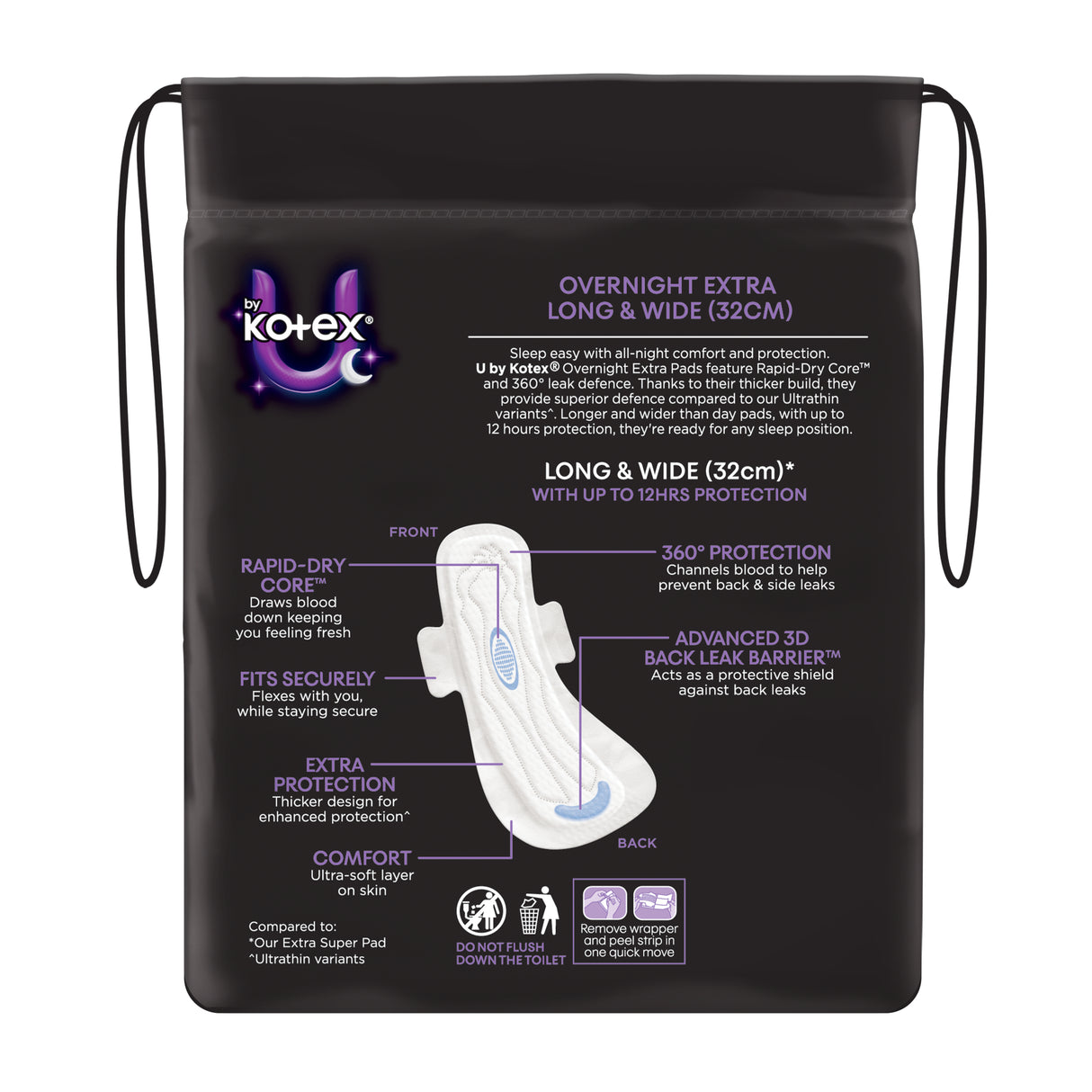 U By Kotex Extra Overnight Pads with Wings 10 Pack
