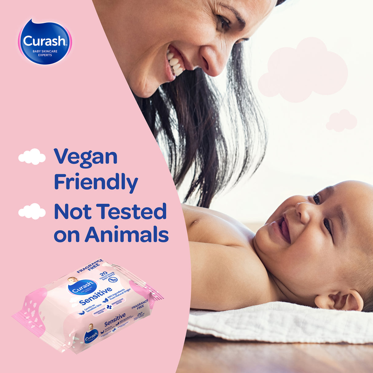 Curash Babycare Fragrance Free Baby Wipes 20 Pack