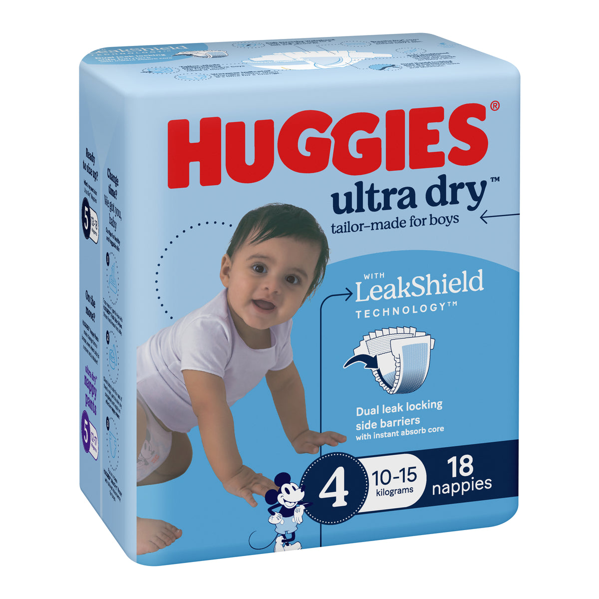 Huggies Ultra Dry Nappies Boys Size 4 (10-15kg) 18 Pack