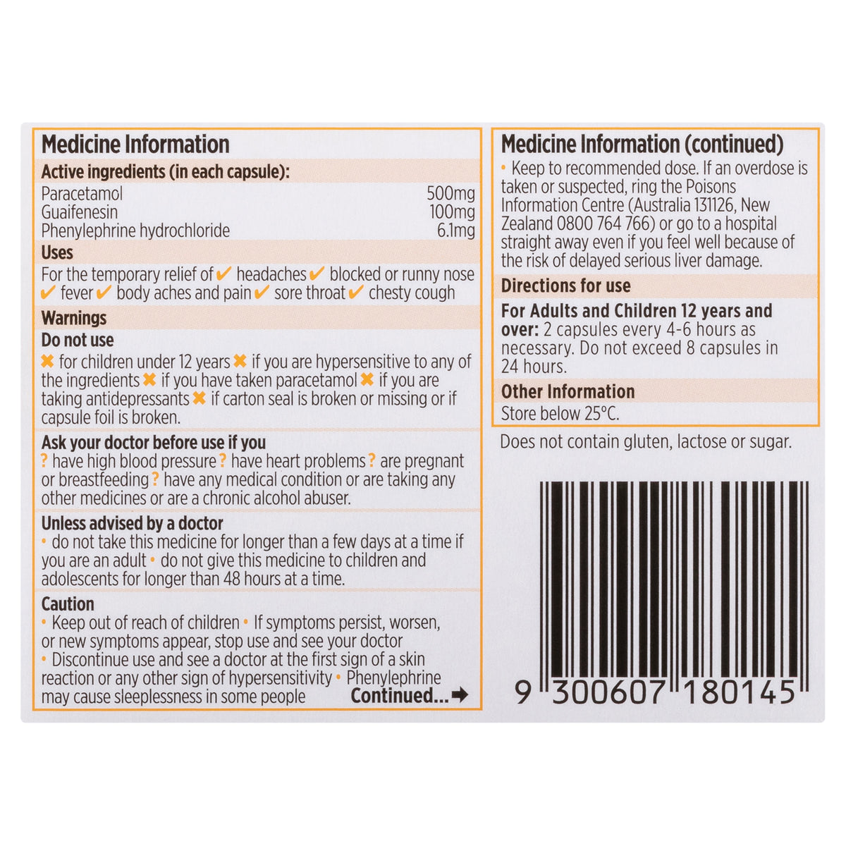 Codral Cold & Flu + Mucus Cough Capsules 16 Pack