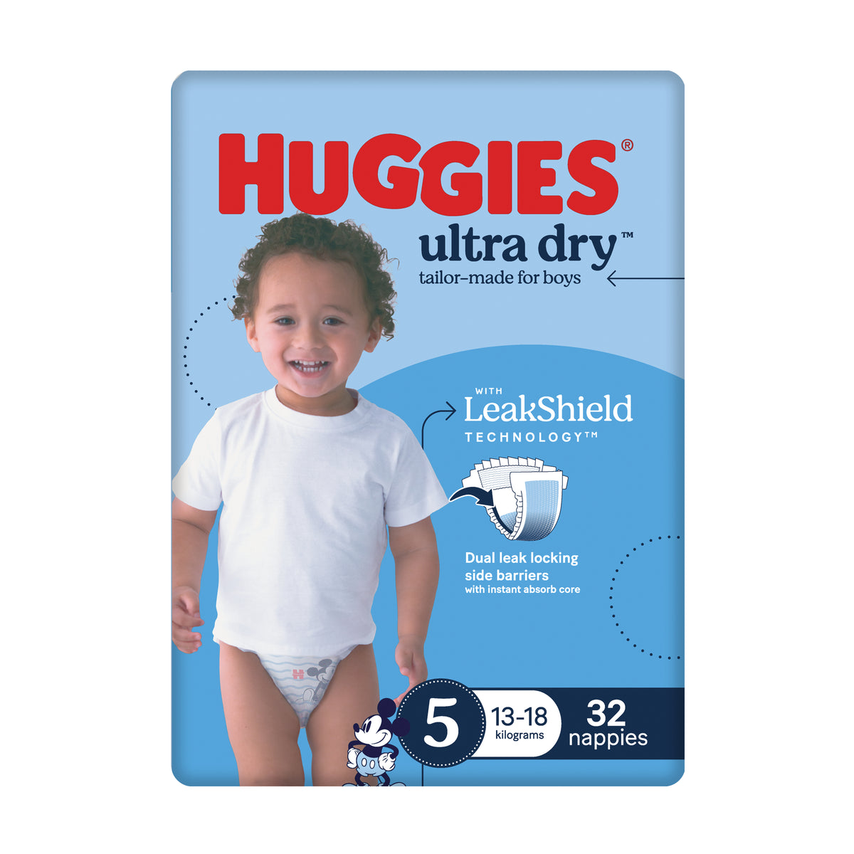 Huggies Ultra Dry Nappies Boys Size 5 (13-18kg) 32 Pack