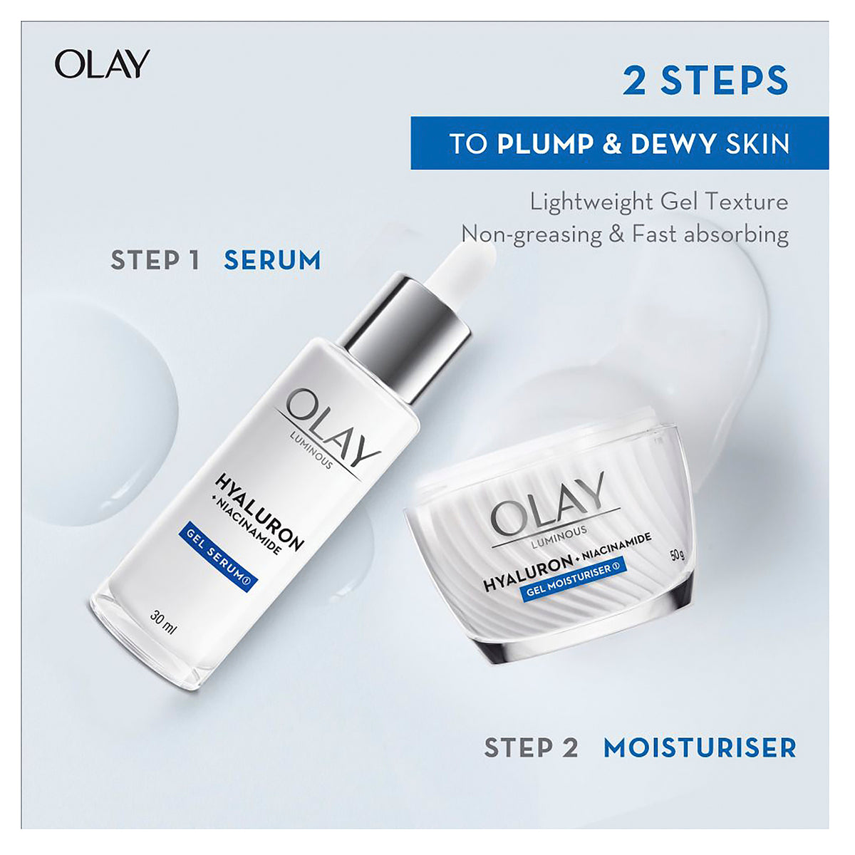 OLAY LUMINOUS HYALURON+ NIACINAMIDE GEL SERUM 30ML.