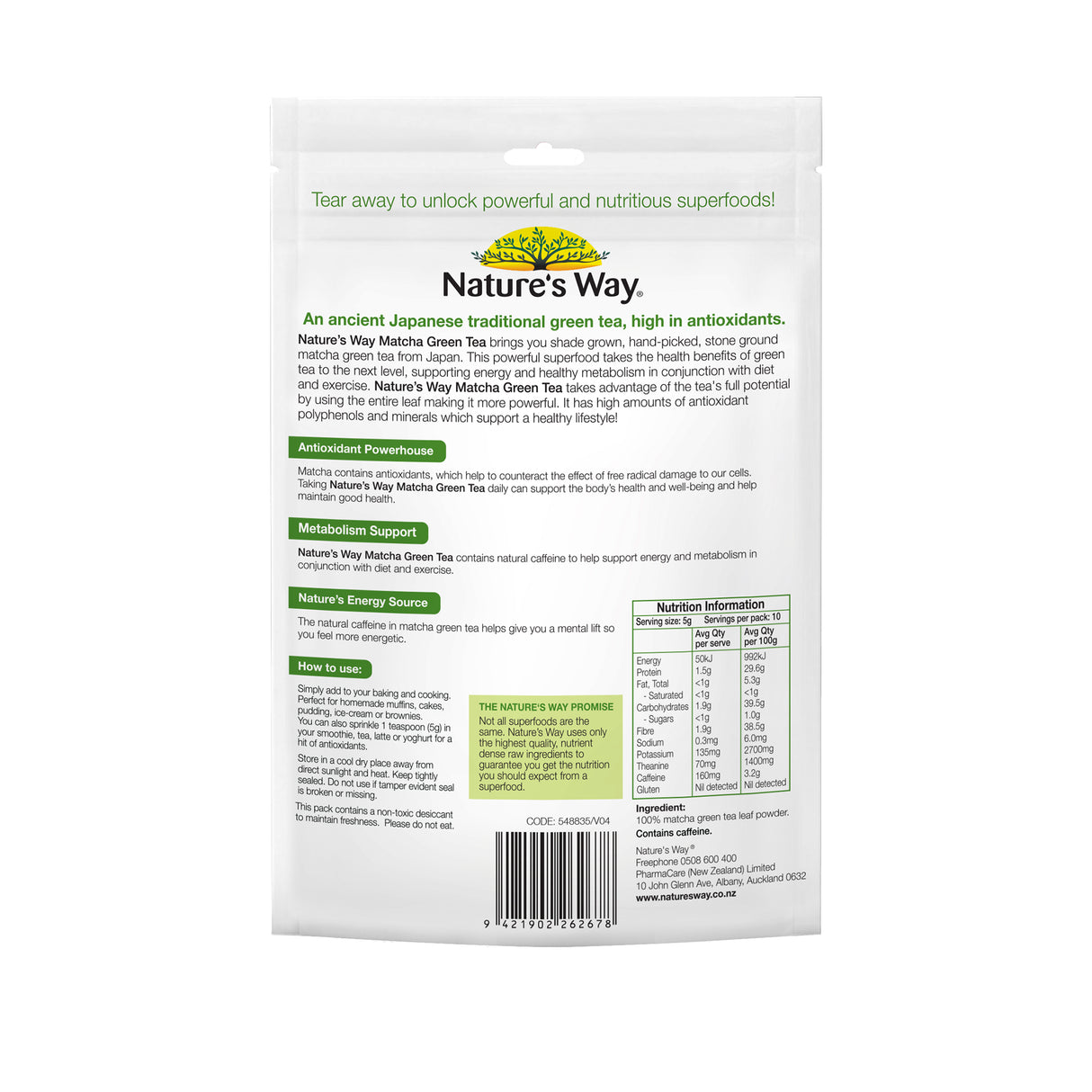 Nature's Way Super Food Matcha Green Tea Powder 50g