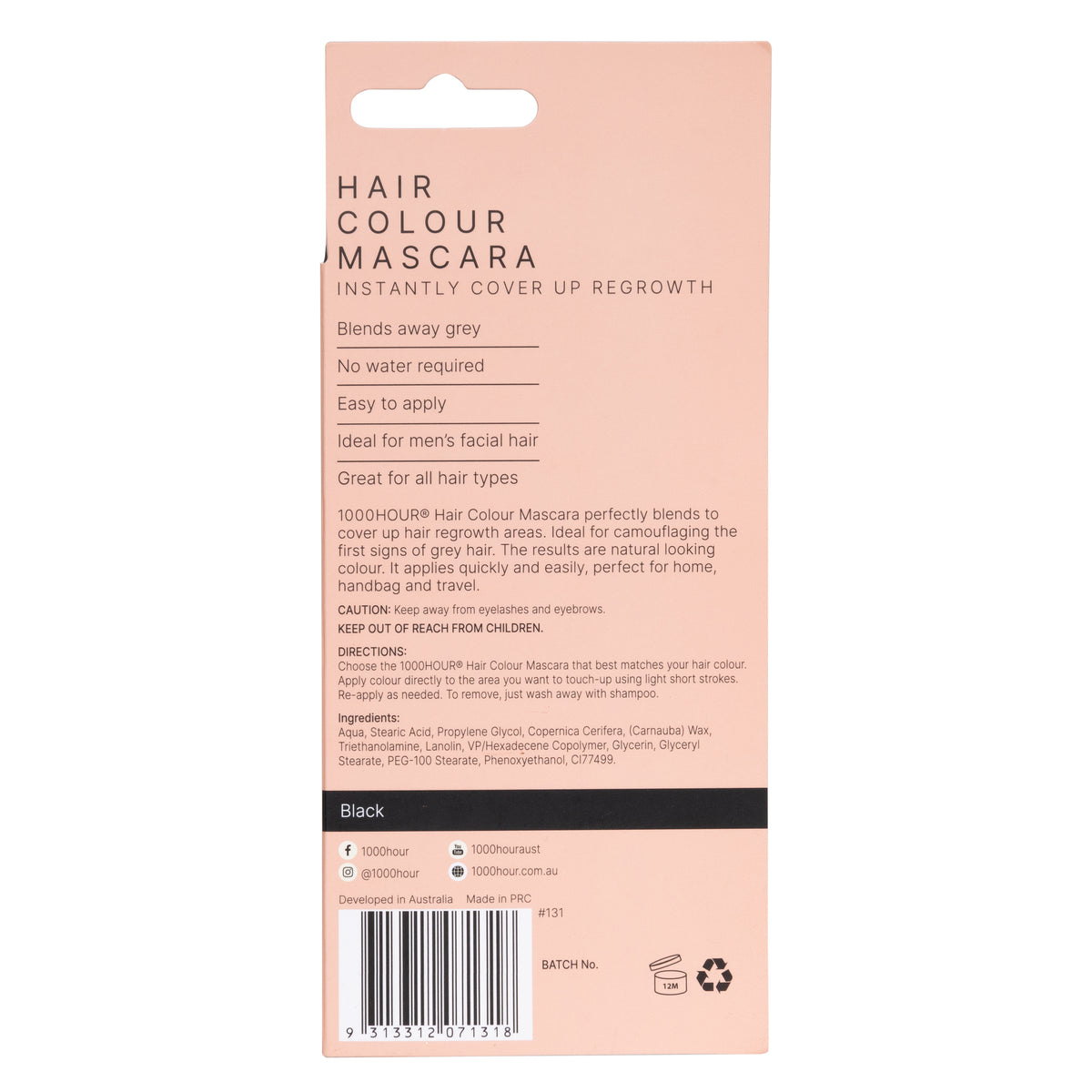 1000HOUR Hair Colour Mascara Black 12g