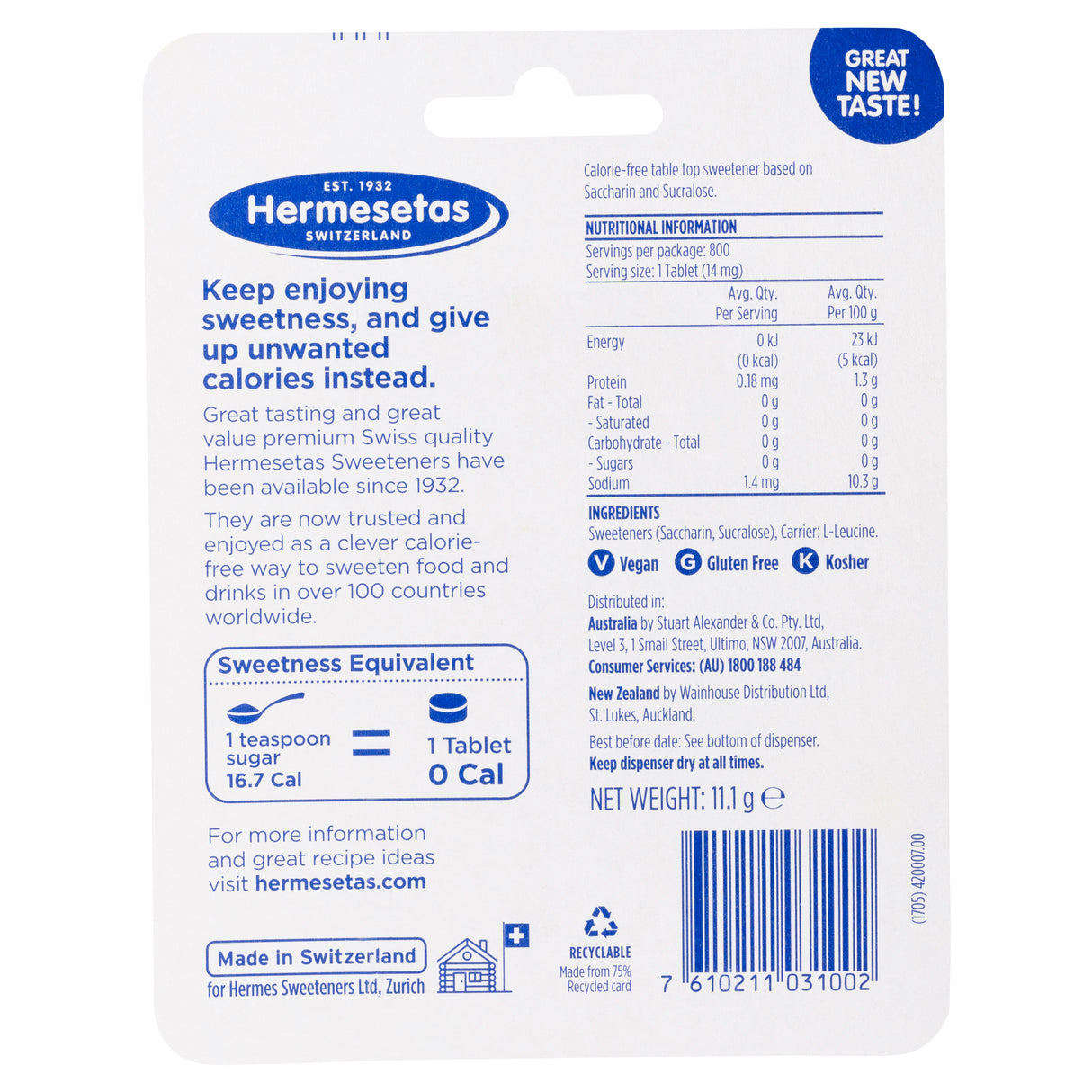 Hermesetas Mini Sweeteners 800 Tablets