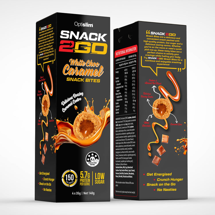 Optislim SSNACK2GO Snack Bites White Choc Caramel 4pk