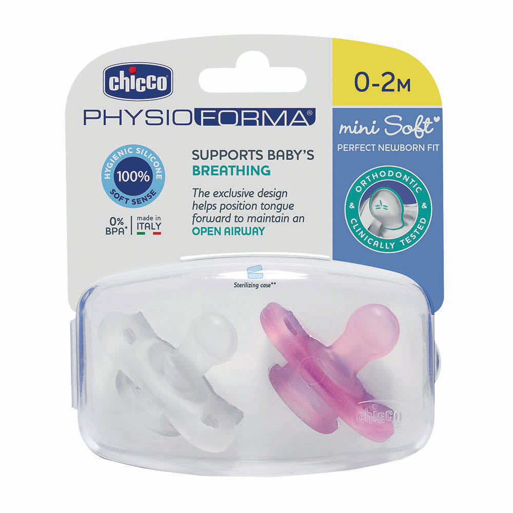 Chicco Soother Physio Mini Soft Silicone 0-2m Girl 2pk