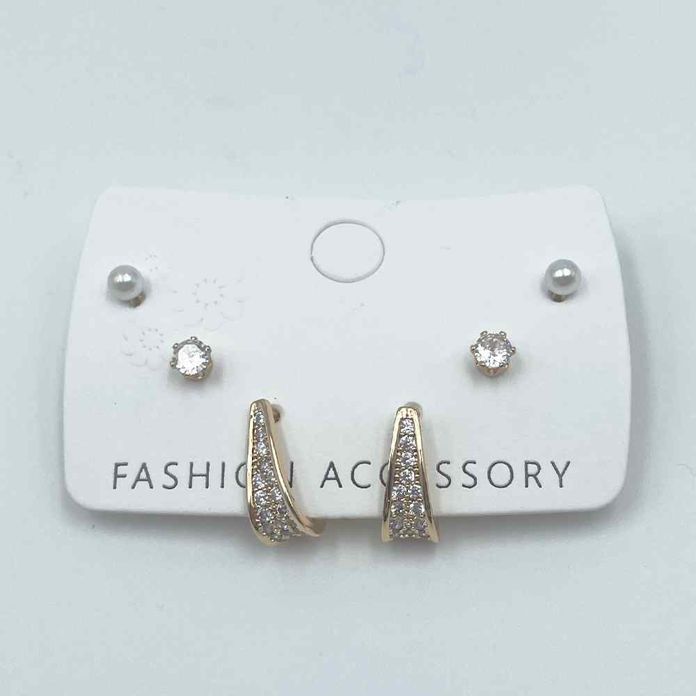 HB&Co 3 Pairs Studs/Diamond Earrings