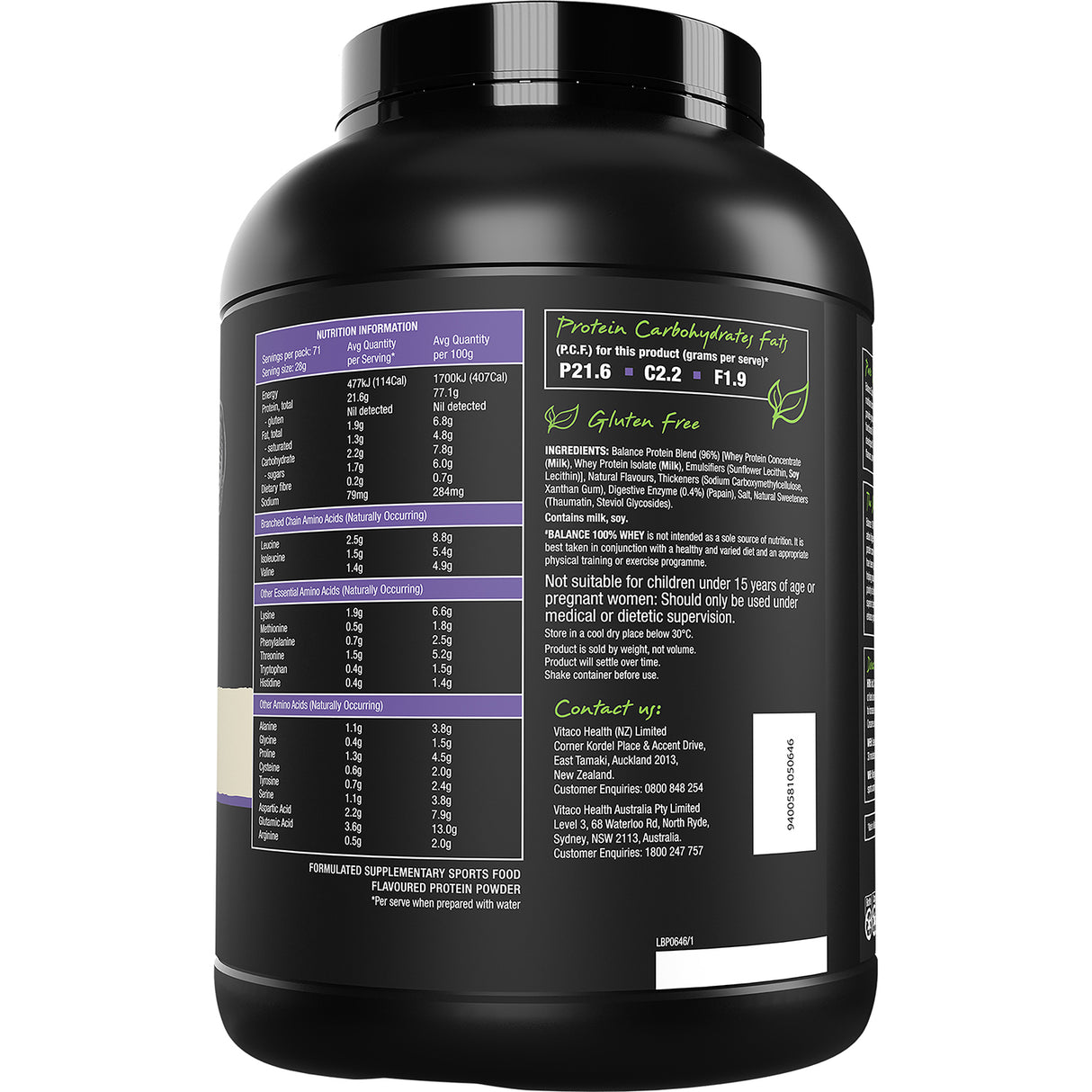 Balance 100% Whey Protein Powder - Vanilla Flavour 2kg