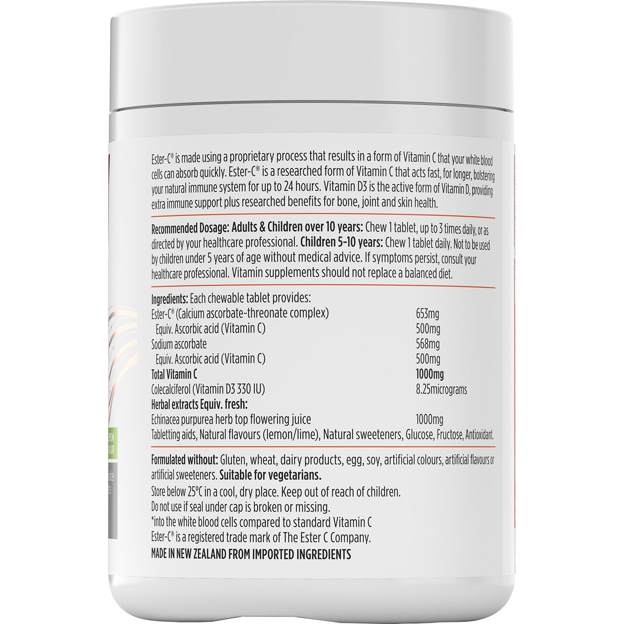 Nutra-Life Ester C 1000mg with Vitamin D3 + Echinacea Chewables 120 Tablets