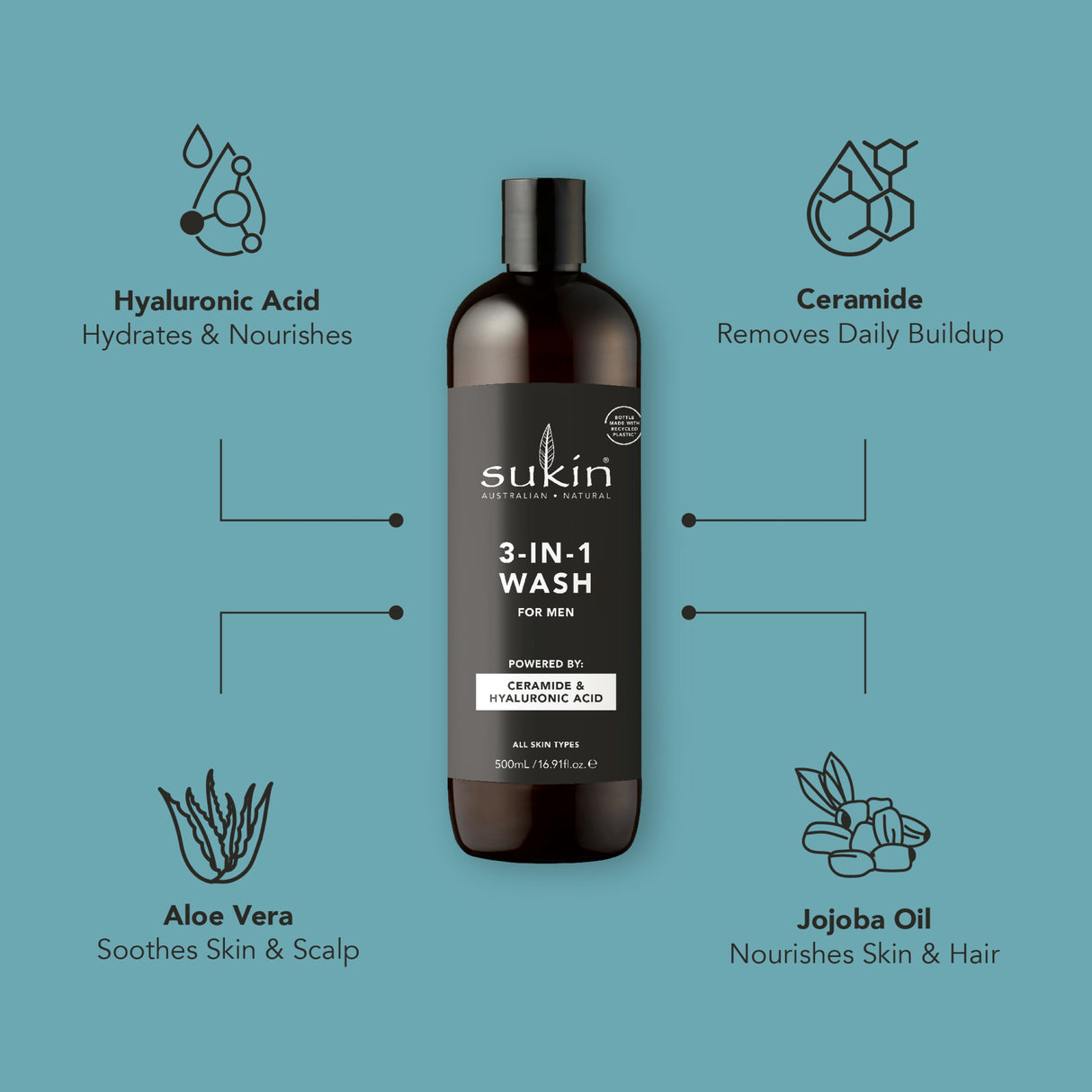 SUKIN Men's 3 In 1 Wash 500ml