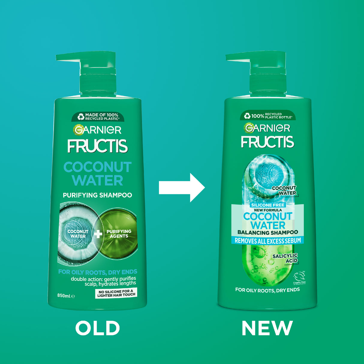 Garnier Fructis Coconut Water Oily Roots Dry Ends Shampoo 850ml