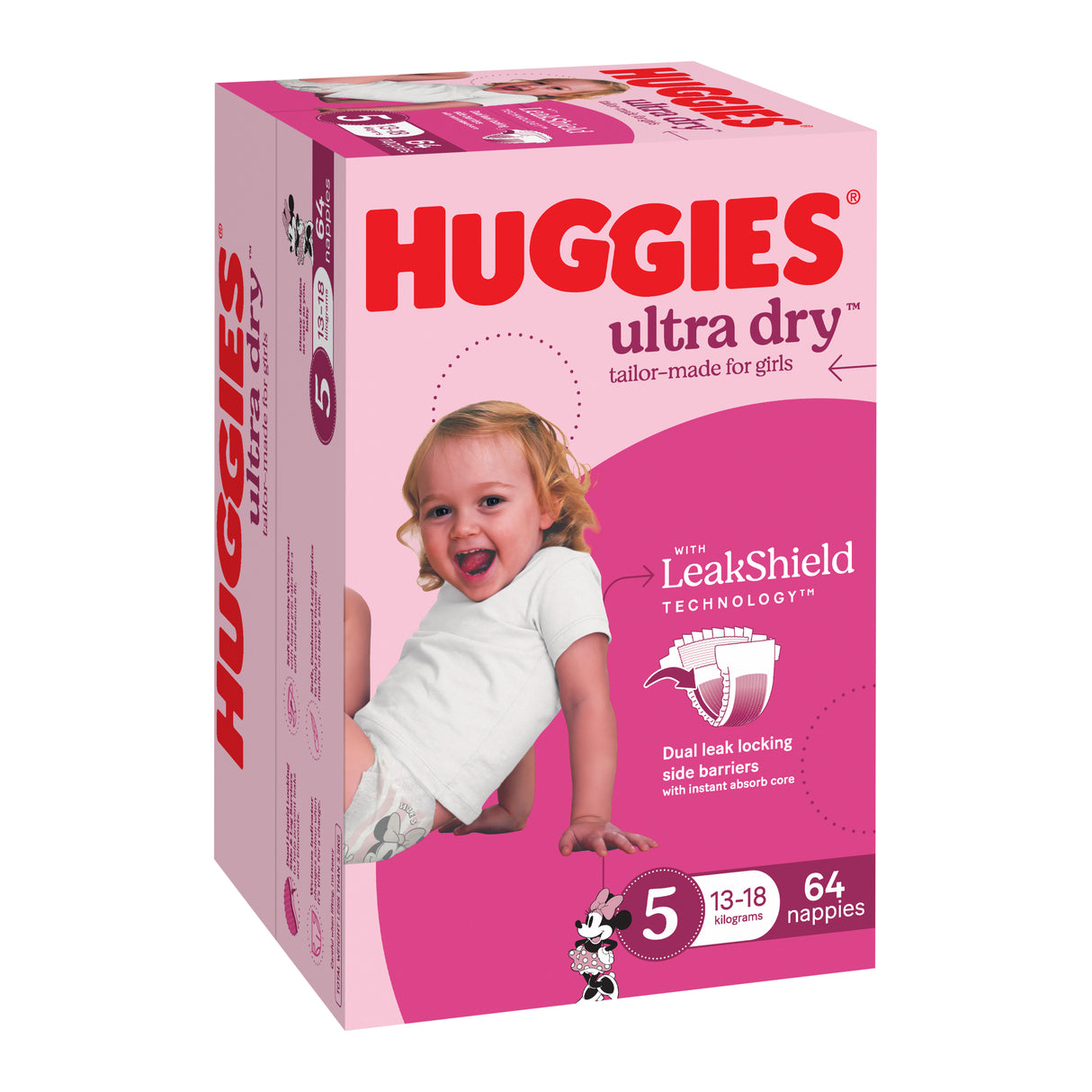 Huggies Ultra Dry Nappies Girls Size 5 (13-18kg) 64 Pack