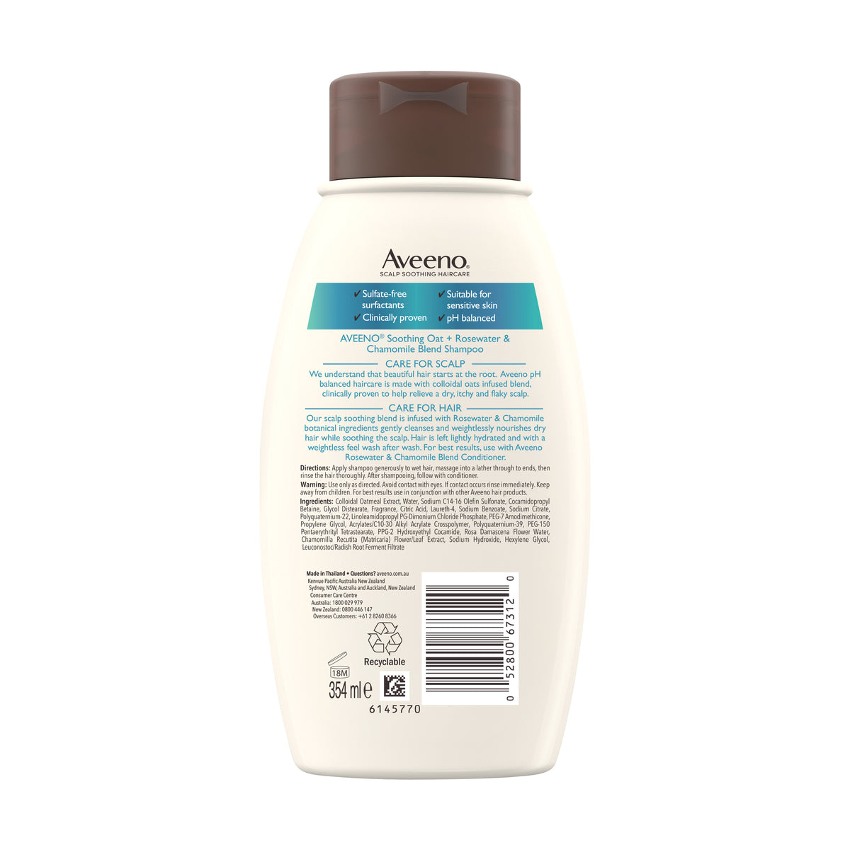 Aveeno Sensitive & Soft Rose Water and Chamomile Blend Shampoo For Scalp Soothing & Gentle Cleansing 354mL