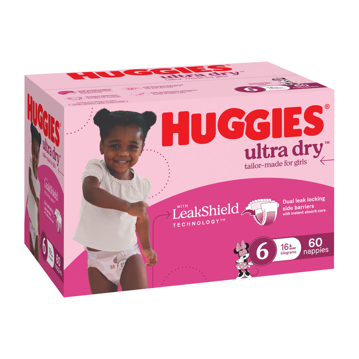 Huggies Ultra Dry Nappies Girls Size 6 (16+kg) 60 Pack